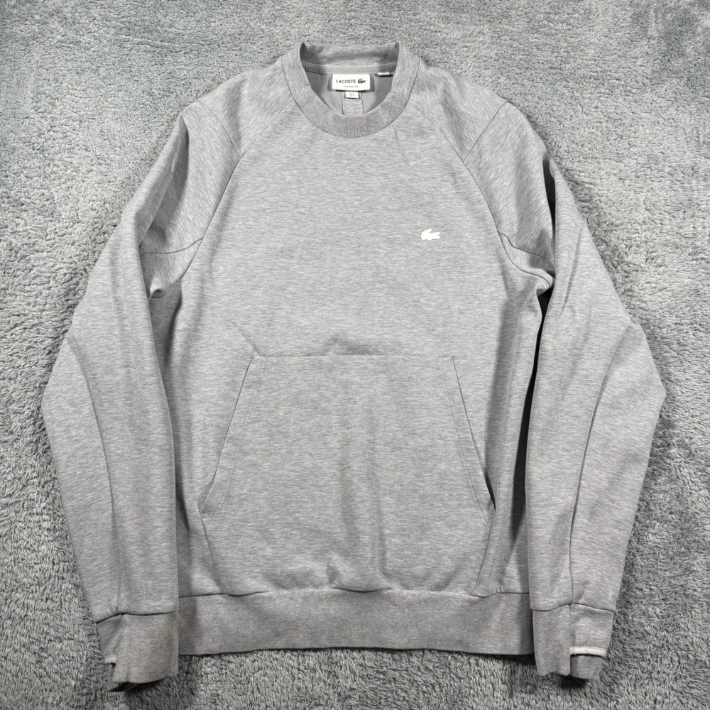 Lacoste Sweatshirt Mens Large Gray Raglan Sleeve Pocket Kangaroo pockets Crew